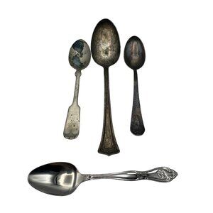 Antique Vintage Silver Plated Spoons Lot Japan Monogram Letter B Stainless Steel